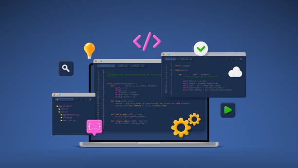 concept of computer programming or developing software or game - 定制開發(fā)軟件 幅插畫檔、美工圖案、卡通及圖標