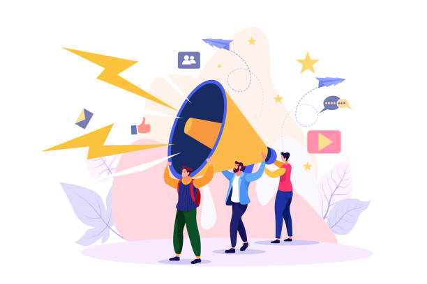 vector illustration, flat style, business promotion, advertising, call through the horn, online alerting - 營銷 幅插畫檔、美工圖案、卡通及圖標(biāo)